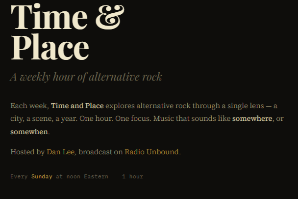 Time and Place Info Page screenshot